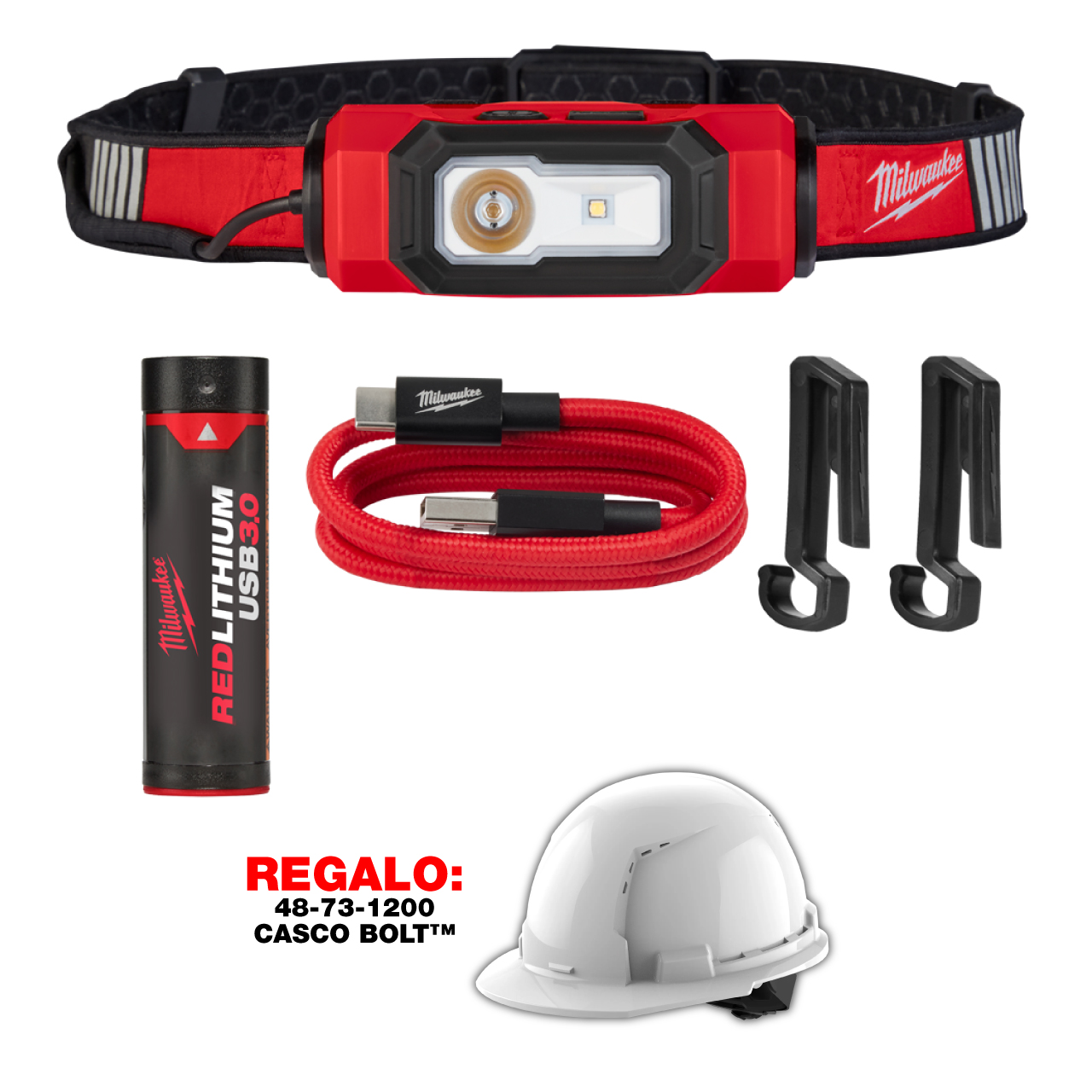 2116-21 LÁMPARA DE CASCO RECARGABLE USB BEACON ™ DE 600 LÚMENES CON BATERÍA USB+ CABLE USB+ CLIPS PARA CASCO