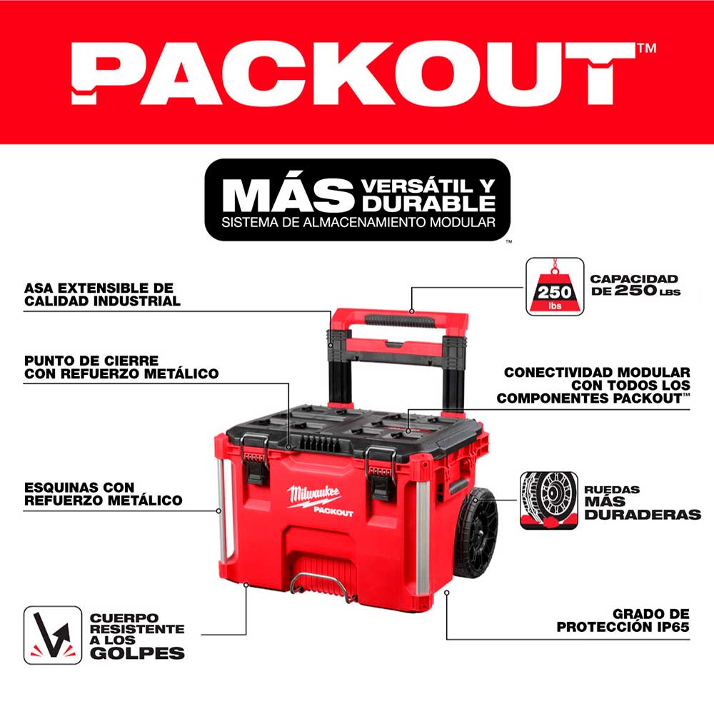 48-22-8426 CAJA PARA HERRAMIENTA RODANTE PACKOUT™ CON ESQUINAS METALICAS Y ASA DE EXTENSIÓN DE GRADO INDUSTRIAL CON CAPACIDAD DE HASTA 250 LBS - Imagen 3