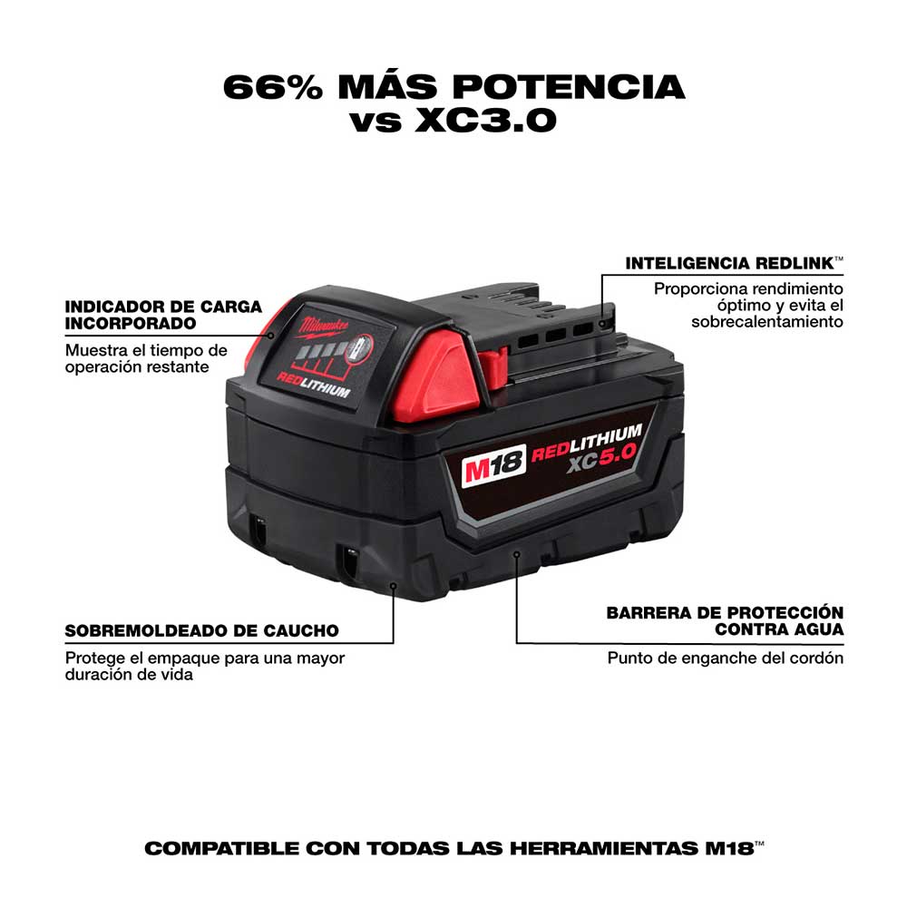 48-59-1850 KIT CARGADOR BATERIA REDLITHIUM™ XC 5.0 M18™ - Imagen 3