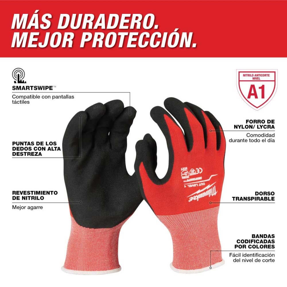48-22-8901 GUANTES ANTICORTE NIVEL 1 BAÑADOS EN NITRILO M - Imagen 3