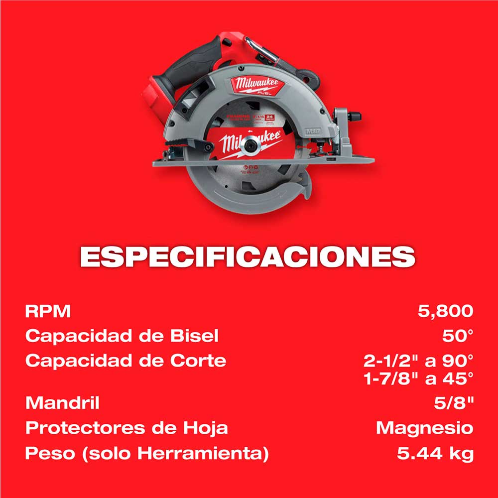 2732-20 SIERRA CIRCULAR M18 FUEL 7-1/4" - Imagen 5