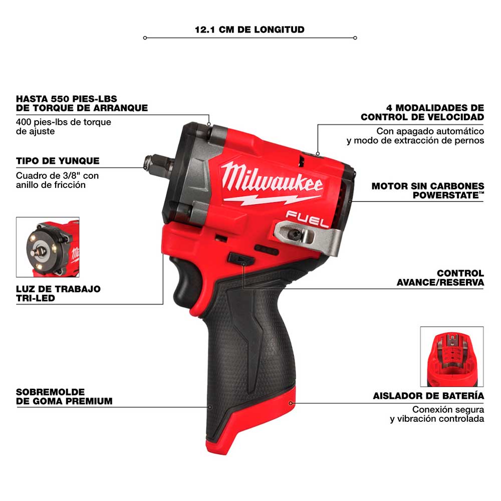 2562-20 Llave de impacto corta M12 FUEL™ de 3/8" (solo herramienta) - Imagen 4