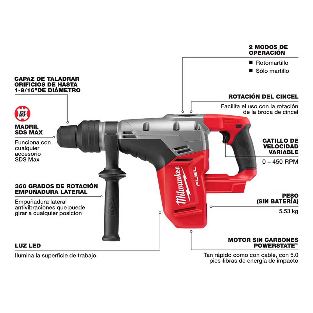 2717-20 Taladro percutor M18 FUEL™ SDS Max de 1-9/16" (sin accesorios) - Imagen 7