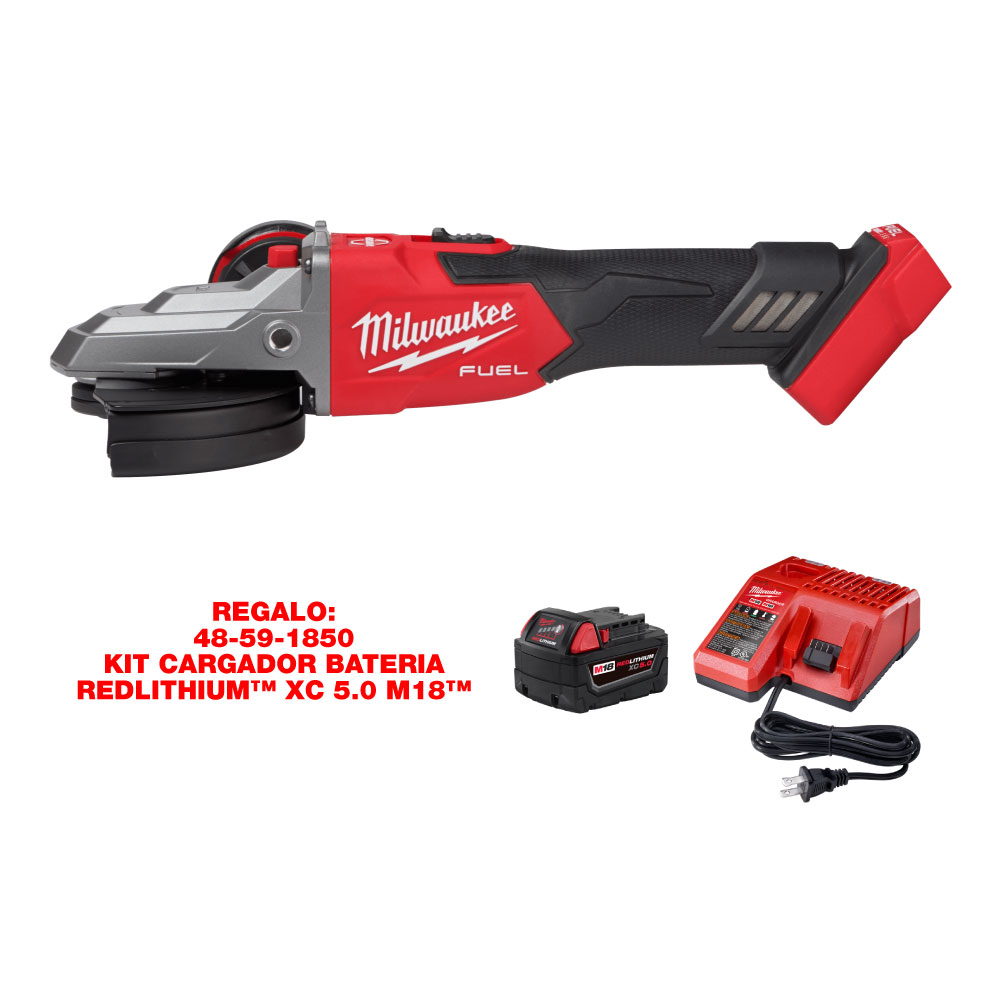 2887-20 Rectificadora con freno de cabeza plana M18 FUEL™ de 5", con interruptor deslizante y bloqueo