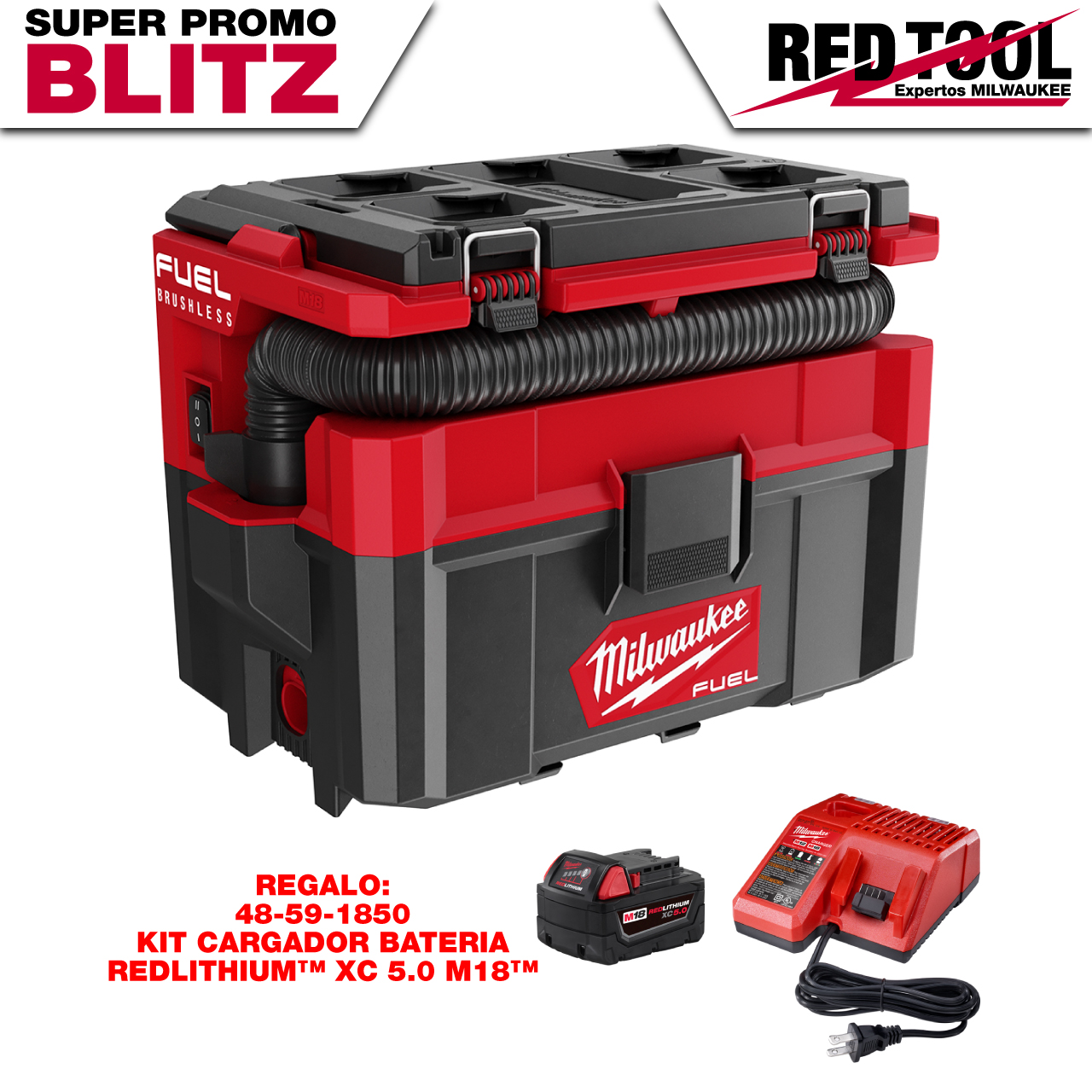 0970-20-BLITZ Aspiradora para materiales húmedos/secos M18 FUEL™ PACKOUT™ de 2.5 galones (sin bateria)