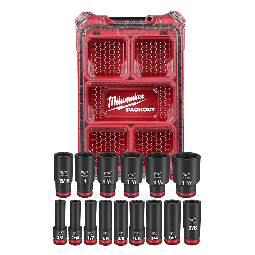 49-66-6802 Juego de 15 piezas de vasos de impacto SHOCKWAVE™ de 1/2" SAE con PACKOUT™