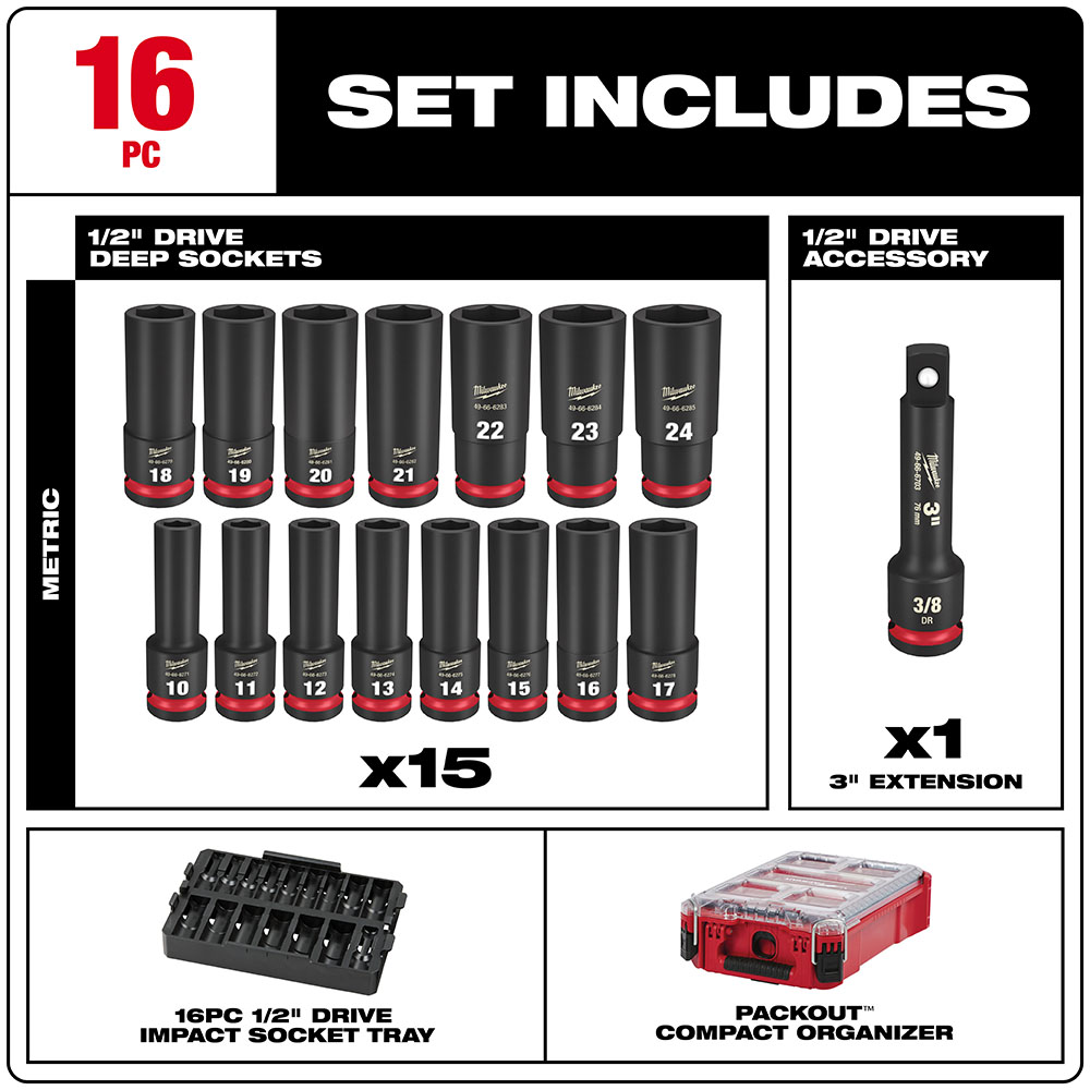 49-66-6803 Juego de 16 piezas de llaves de impacto SHOCKWAVE™ de 1/2" con PACKOUT™ - Imagen 7