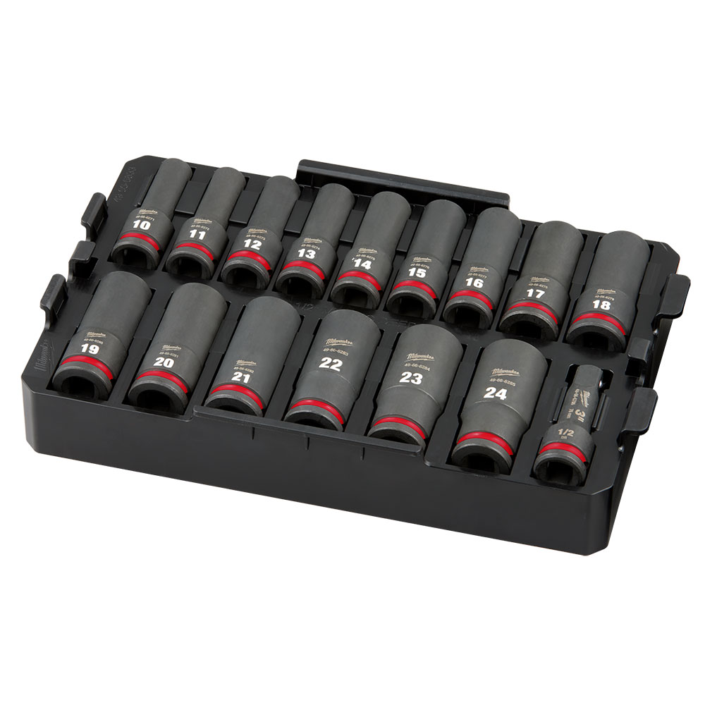 49-66-6818 Juego de 16 piezas de vasos de impacto SHOCKWAVE™ de 1/2" con bandeja en milímetros.