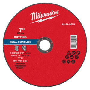 Disco de corte para metal 7" x 1/16" x 7/8" – Tipo 1 49940033