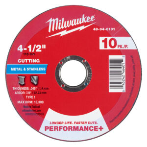 Disco de corte para metal Performance+ 4-1/2" x .045" x 7/8" – Tipo 1 – Paquete de 10 49940101