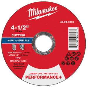 Disco de corte para metal Performance+ 4-1/2" x .045" x 7/8" – Tipo 1 49940103