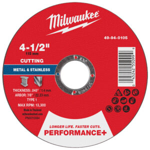 Disco de corte para metal Performance+ 4-1/2" x .045" x 7/8" – Tipo 1 49940105