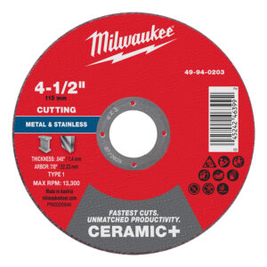 Disco de corte para metal Ceramic+ 4-1/2" x .045" x 7/8" – Tipo 1 49940203
