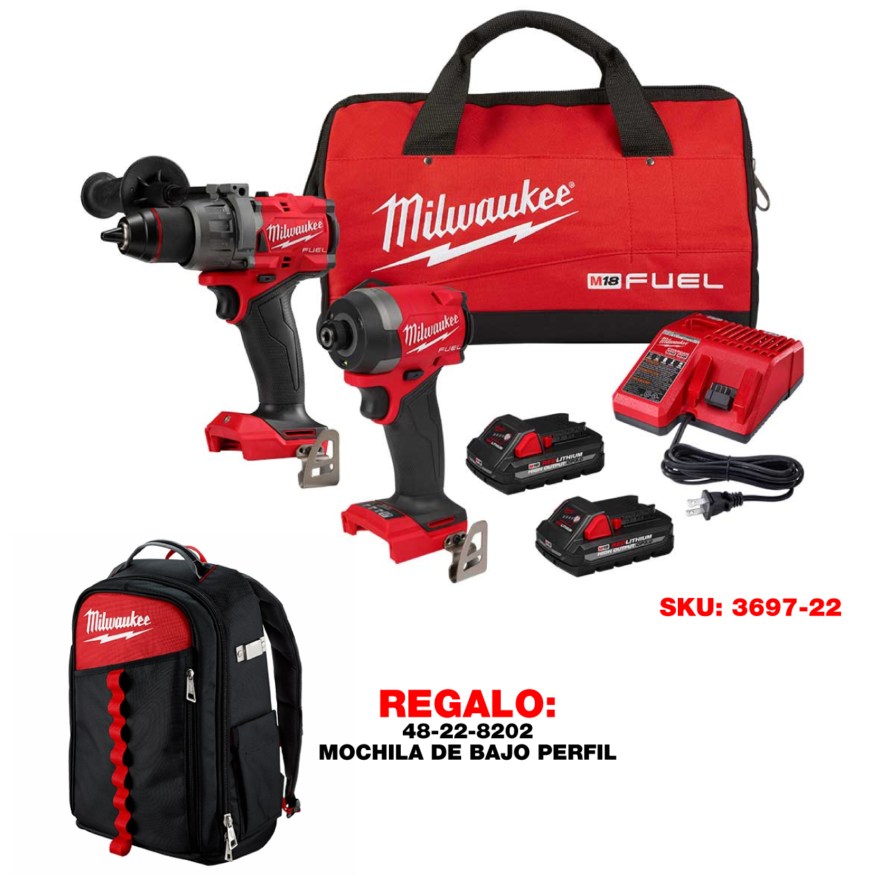 P426-3697 COMBO TALADRO 1/2 Y DESTORNILLADOR DE IMPACTO HEXAGONAL 1/4 M18 FUEL MILWAUKEE
